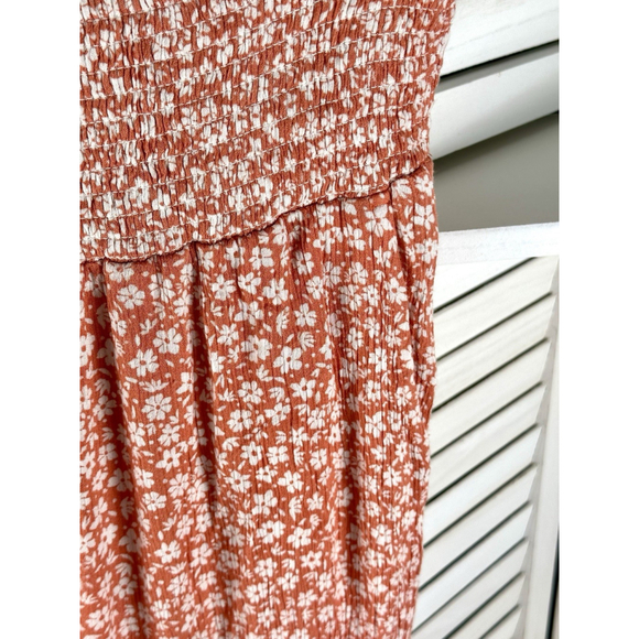 Billabong Floral Smocked Waist Wide Leg Women’s M Pants Orange White Daisy Boho - Picture 3 of 5